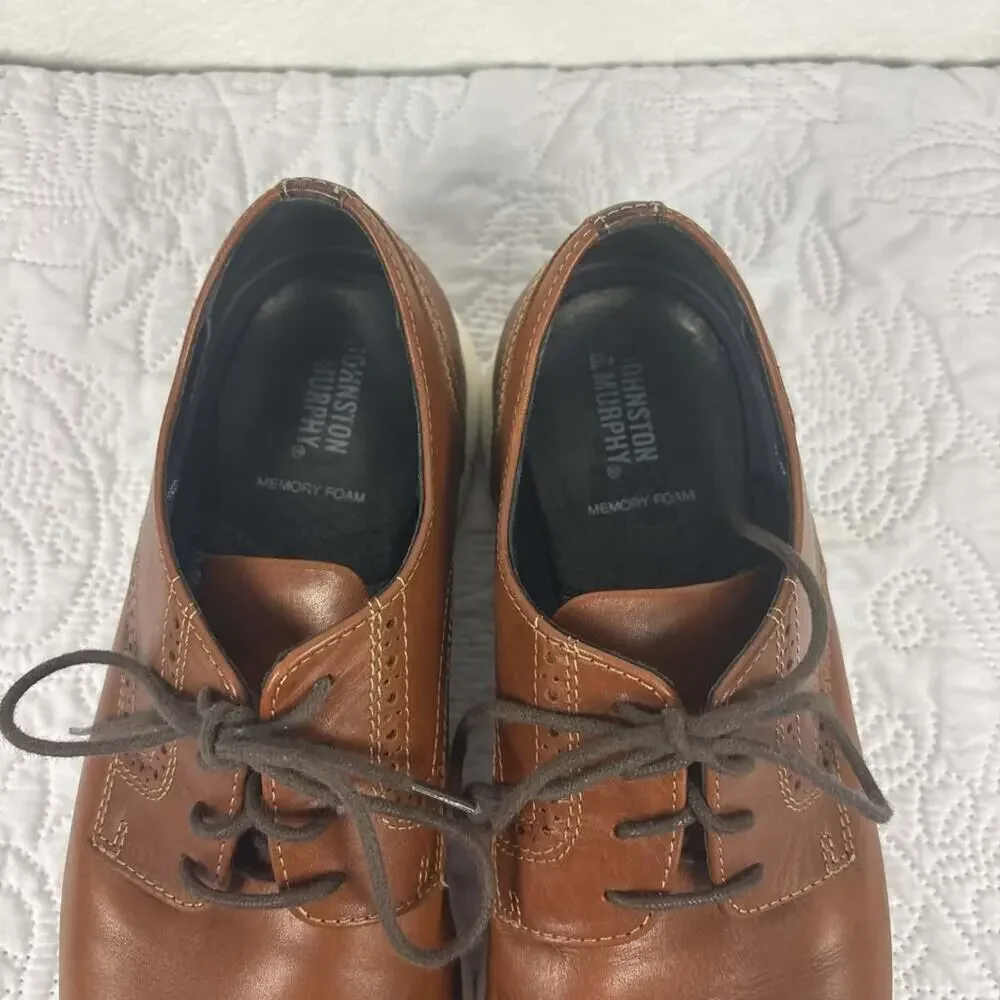 Johnston & Murphy Mens Brown Leather Oxfords Casual Dress Shoes Size 10M Lace Up